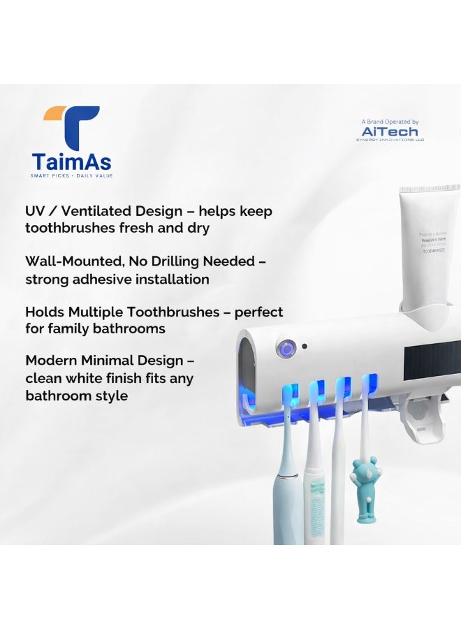 TaimAs UV Toothbrush Holder & Sterilizer with Automatic Toothpaste Dispenser – Wall Mounted, No Drilling - Image 2